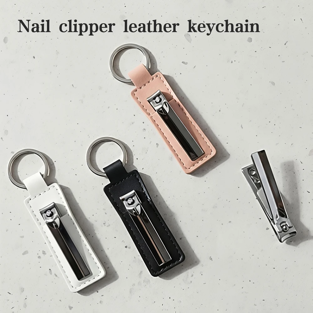 Macaron Color Foldable Nail Clipper Set with File, Stainless Steel Keychain Nail Cutter with PU Leather Case