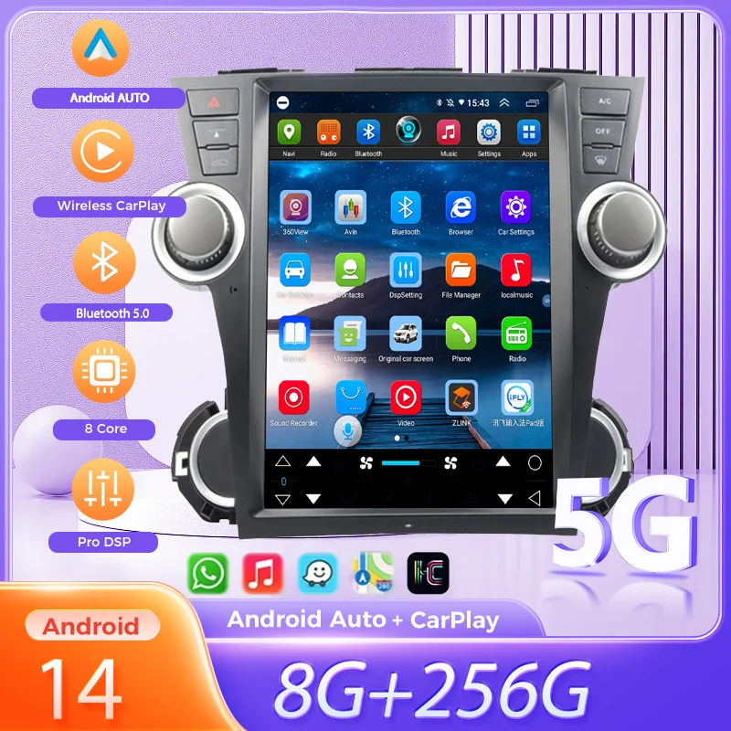 

Carplay Android14 Car Radio 2 Din Stereo Receiver For Toyota Highlander 2009 2010 2011 2012 2013 GPS Audio Unit