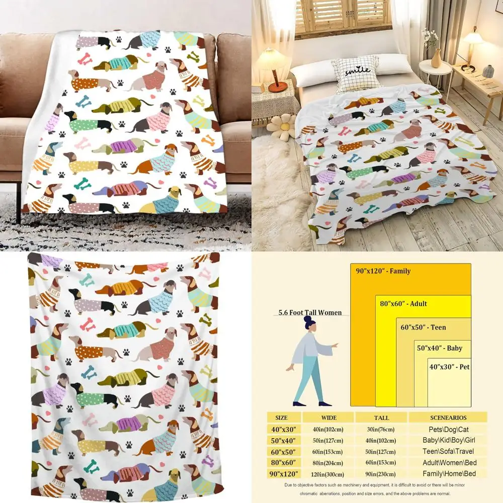 

Cute Wiener Dog Flannel Fleece Throw Blanket, Lightweight Cozy 120x90 for Women, Dachshund Gift Ideas