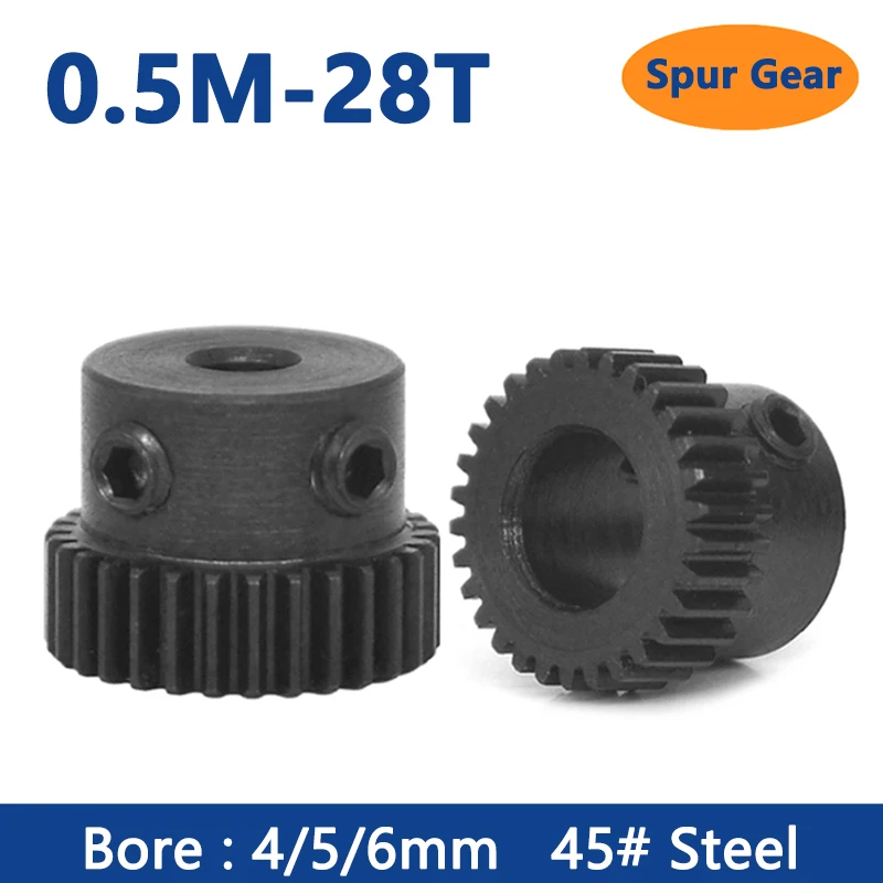 1pc Mod 0.5 28T Spur Gear Bore 4mm 5mm 6mm 45# Steel Blackening Transmission Gears 0.5 Module 28 Teeth Pinion DIY Accessories