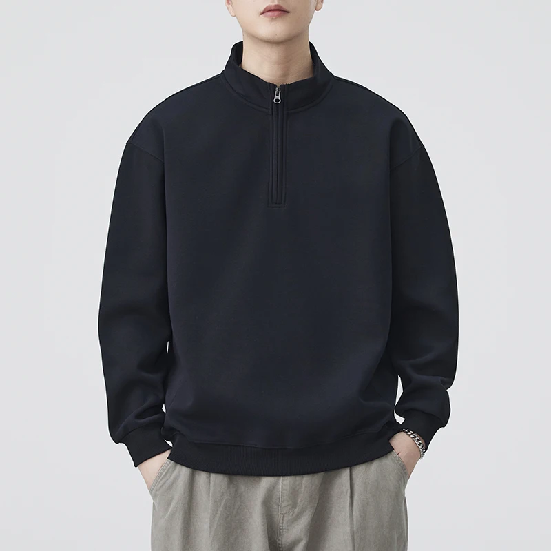 

Autumn Zipper Stand Collar Pullover Sweatshirt Men Loose Casual Streetwear Fashion Sweatshirts Couple Hoodie Coat Outerwear