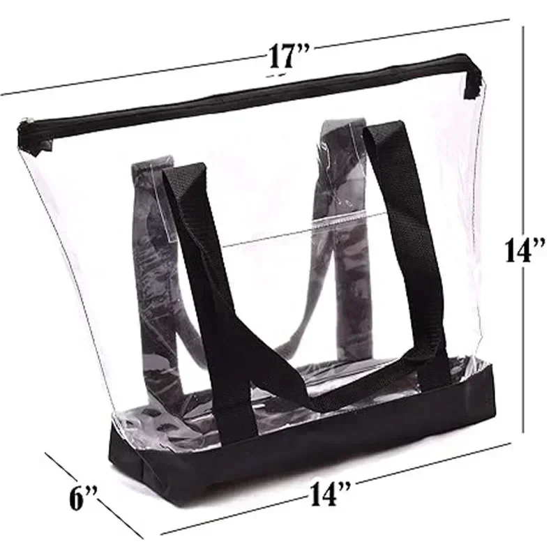 STR8 Handy Laundry Clear Tote Bag - Zipper Closure, Long Shoulder Strap, Fabric Trimming. (Black)