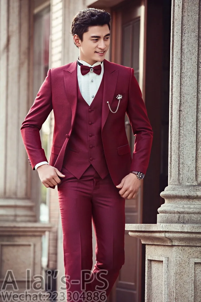 Solid Color Three Piece Suit Studio Suit Performance Suit Korean Version Slim Fit Host Gown Men's Groomsman Costume