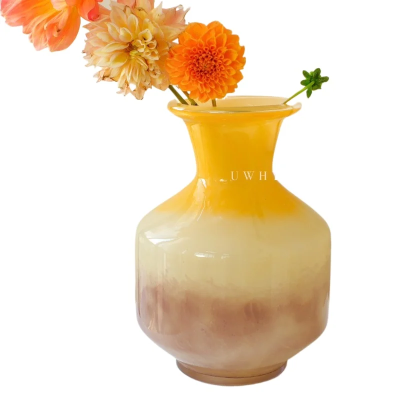 

Original yellow texture gradual change in ancient style new Chinese glass glass vase flower arrangement ornament