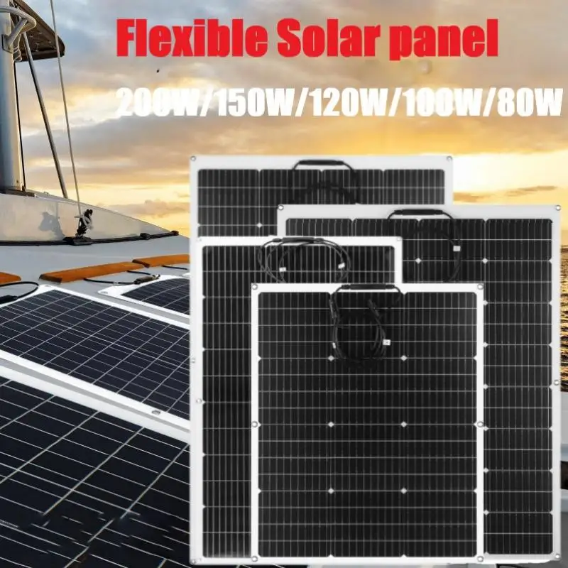 200W 150W 120W 100W 80W Flexible Solar Panel 12V  18V Solar Panels Photovoltaic Solar Cells Outdoor Camping RV Home Power Supply