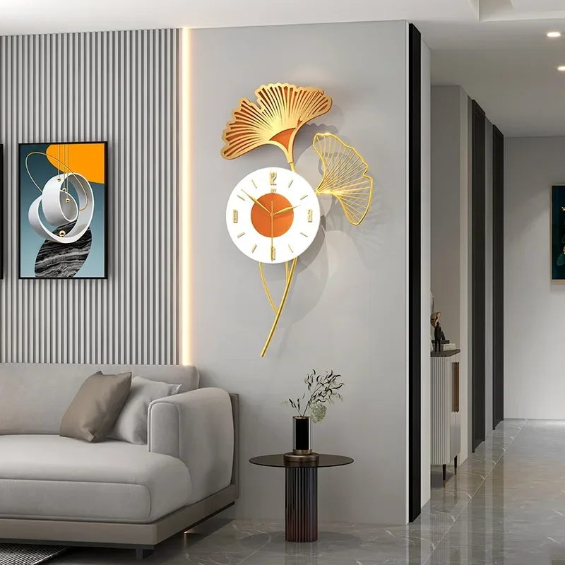 Ginkgo Leaf Wall Clock, European Creative, Simple, Luxury, Modern, Living Room