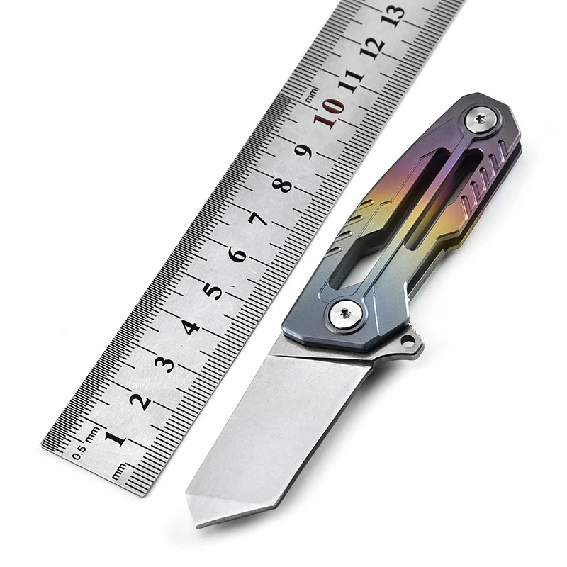 D2 Blade Titanium Folding Knife High Hardness Quick Open Foldable Pocket Knife Necklace Knife Outdoor Camping Self-Defense Tool