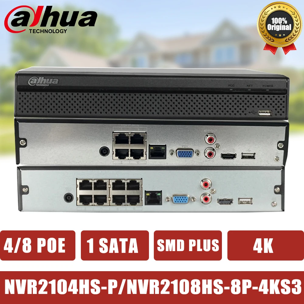 Dahua 4/8 Channels NVR 4/8 POE Port 1HDD SMD Plus IP Camera Video Recorder CCTV Security Protection NVR2104HS-P-4KS3