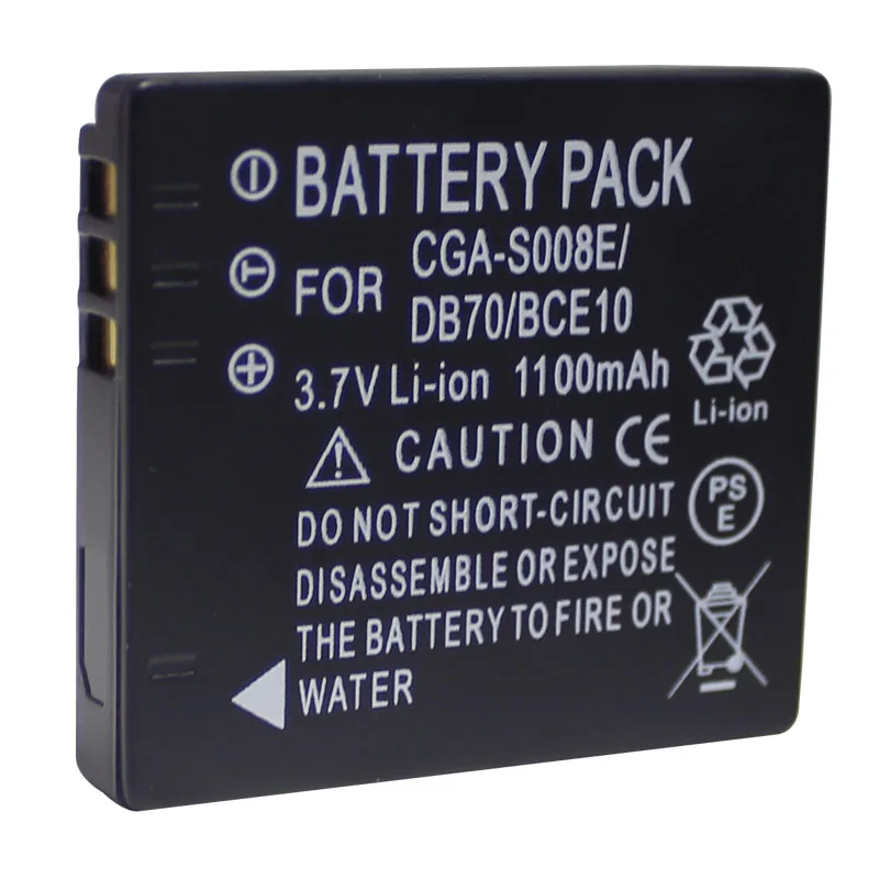 Paquete de batería + cargador para Panasonic CGA-S008, CGA-S008A/1B, CGA-S008E, DMW-BCE10, DMW-BCE10E, VW-VBJ10, VW-VBJ10E-K