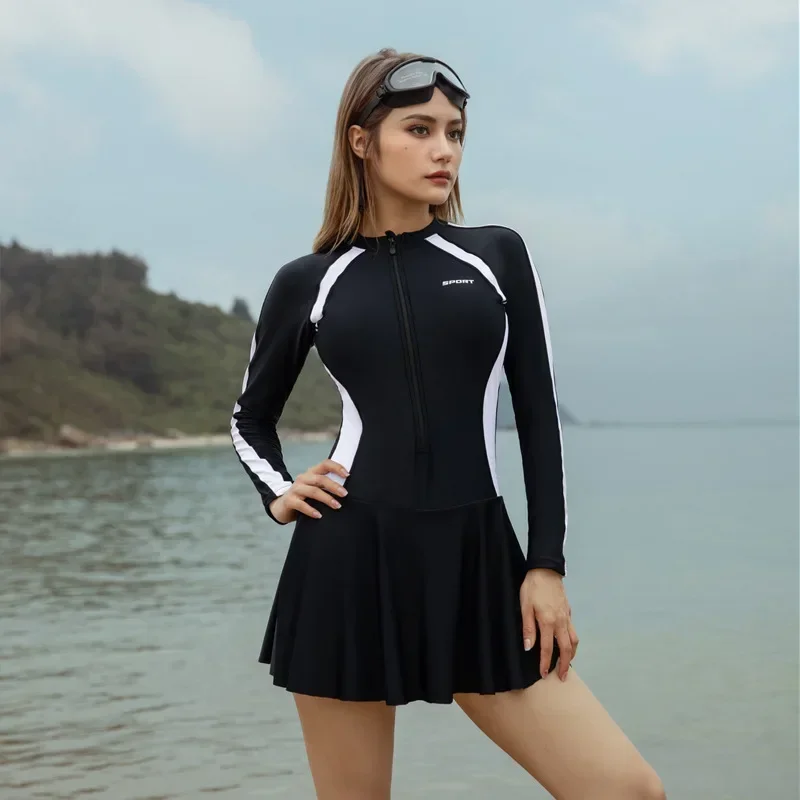 Conservative Long Sleeve One-piece Swimsuit Women's Summer Sportswear Sun Protection Clothing Cross-border One-Piece Suit