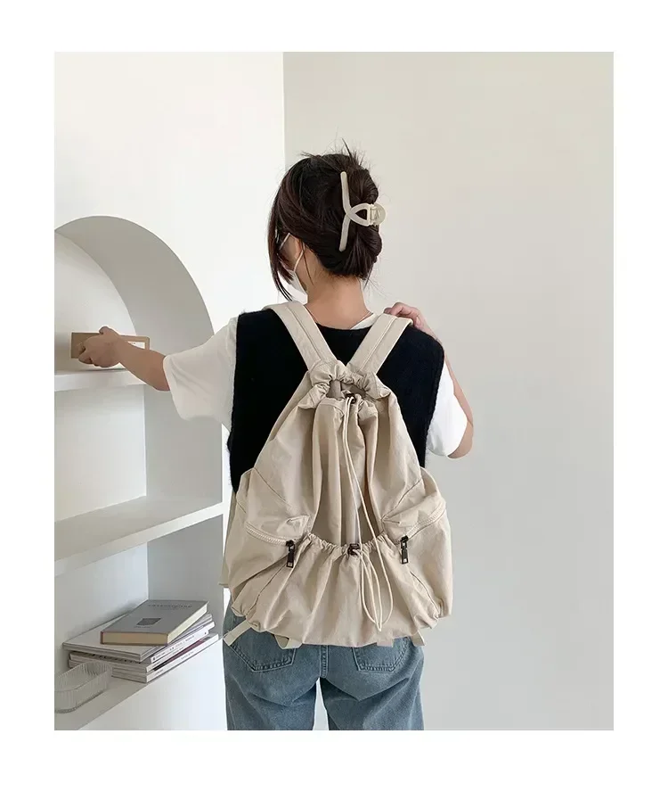 Fashion Ruched Drawstring Backpacks for Women Aesthetic Nylon Fabric Women Backpack Light Weight Students Bag Travel Female Bag