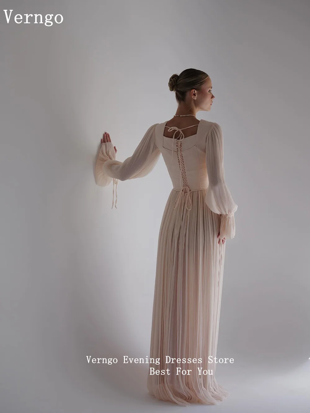 فستان سهرة شيفون من Verngo lvory فستان حفلات على شكل حرف A للنساء مناسبة رسمية متواضعة فساتين سهرة أنيقة حسب الطلب #2