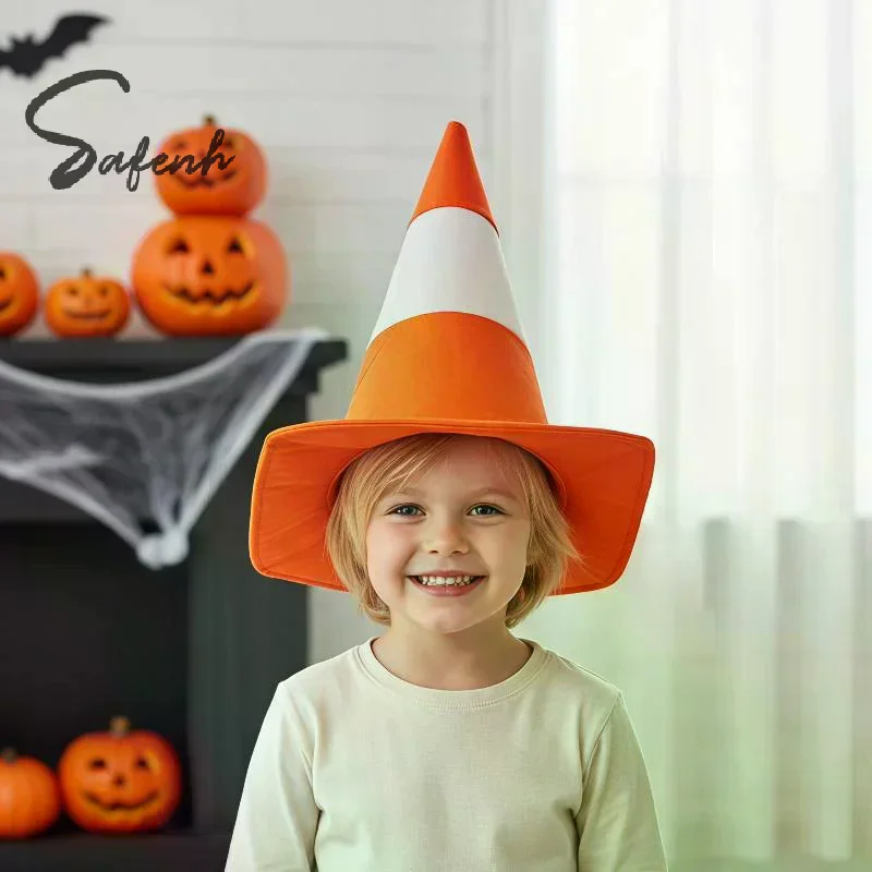 Foldable Traffic Cone Hat Dress Up All Age Party Headgear Stage Performance Role Play Halloween Costume Funny Hat