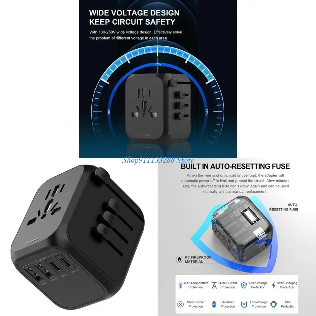 

G88D Portable International Travel Adapter Travel with USB Type C Port for Travel Outdoor Adventure