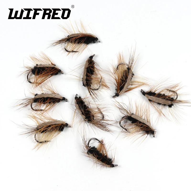 

Wifreo 10PCS #6 Black Body Woolly Worm Brown Caddis Nymph Fly Deer Hair Beetle Trout Fly Fishing Fly Bait