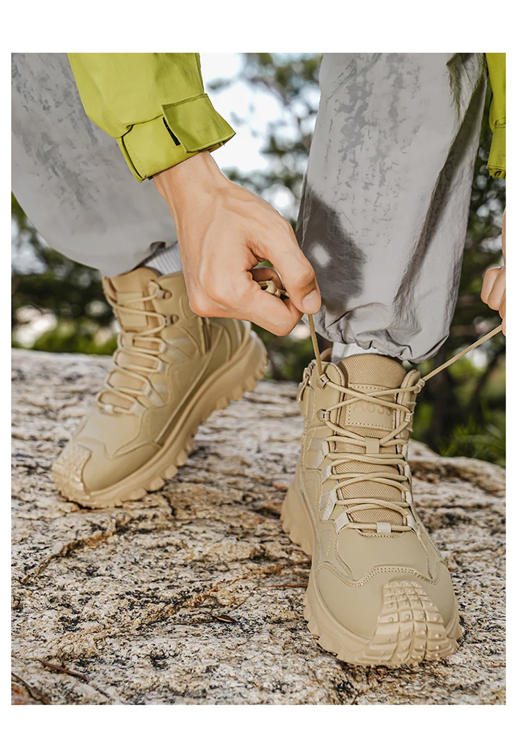 Herren-High-Top-Outdoor-Freizeitsportschuhe, mit stoßfestem Zehenschutz, rutschfester und abriebfester Sohle mit tiefem Profil, seitlichem Reißverschluss für einfaches An- und Ausziehen, geeignet für Wanderungen und Trekking, strapazierfähig und langlebig. – Detail 12