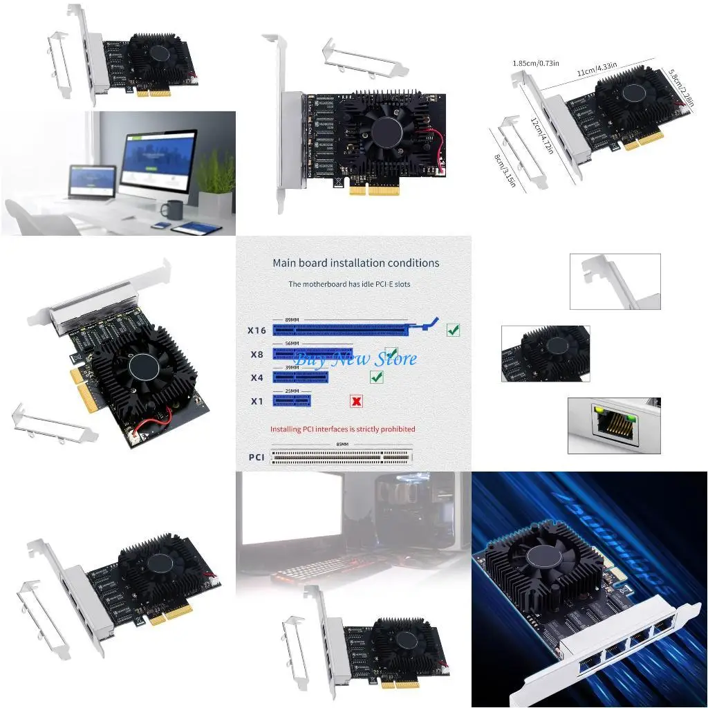 

20CE 2.5Gbps Ethernet PCIE3.0X1 Card PCIExpress PCIE3.0 Networking Card 2500Mbps 4x RJ45 Port Adapter