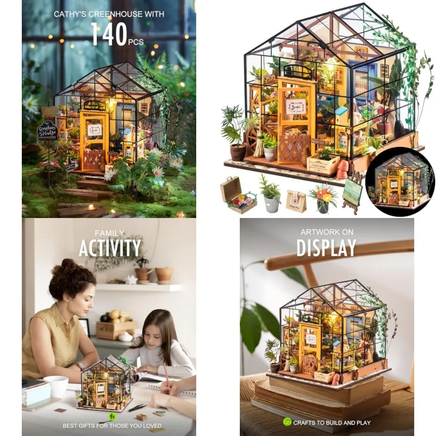 

Rolife DIY Miniature Greenhouse Kit, Tiny/Mini House Making Kit with Furniture for Adults, Furniture, Halloween/Christmas Decor