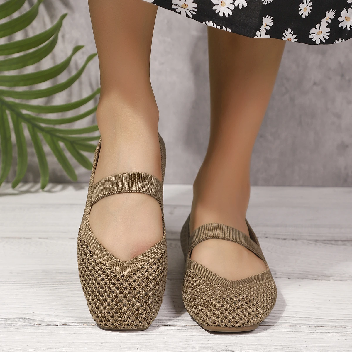 Große Größen Damen-Flachschuhe, Atmungsaktive Gestrickte Sneaker, Weiche Ballett-Loafer, Lässige Slip-On Bootsschuhe für Frauen – Detail 17