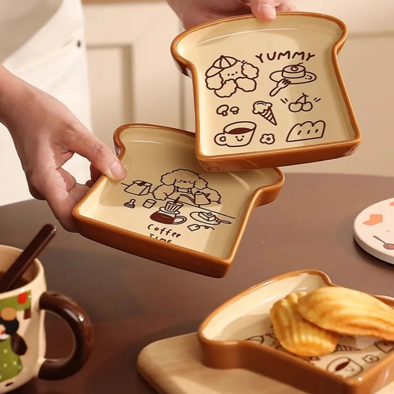 1PC Ceramic Bread Toast Plate Floating Fruit Plate Small Exquisite Children's Tableware Cartoon Cute Breakfast