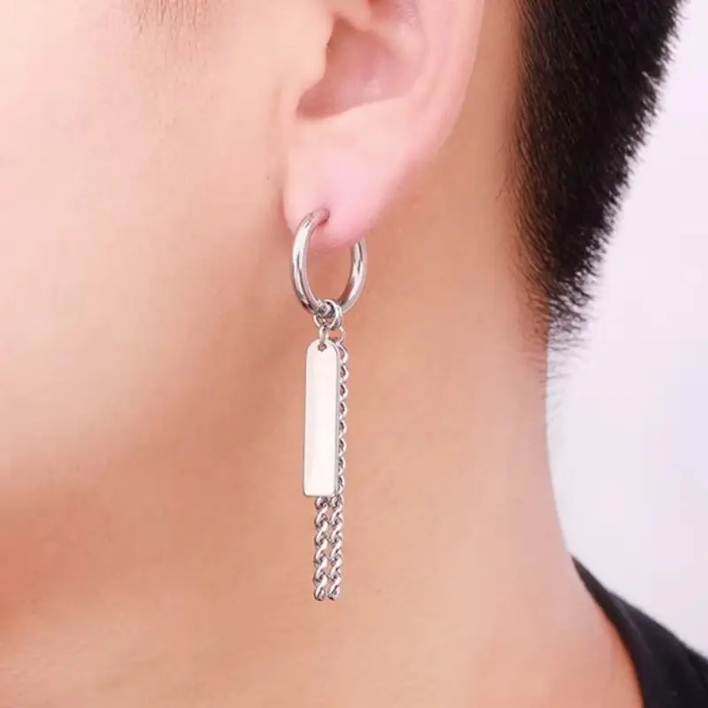 1PC Silver Color Chain Tassel Dangle Earrings for Women Metal Round Circle Rectangle Drop Earrings Trendy Punk Hoop Jewelry Gift