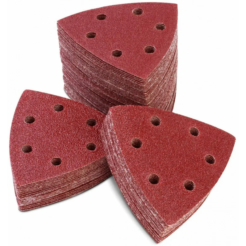 100pcs-set 4000pcs-carton 3-1/2 Inch Oscillating Multi-Tool Hook Loop Sandpaper Triangle Aluminium Sanding Pads