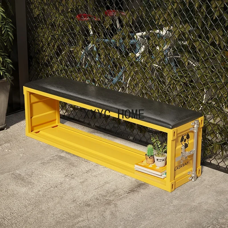 Industrial wind wrought iron multi-functional storage container shoe changing stool creative storage strip stool