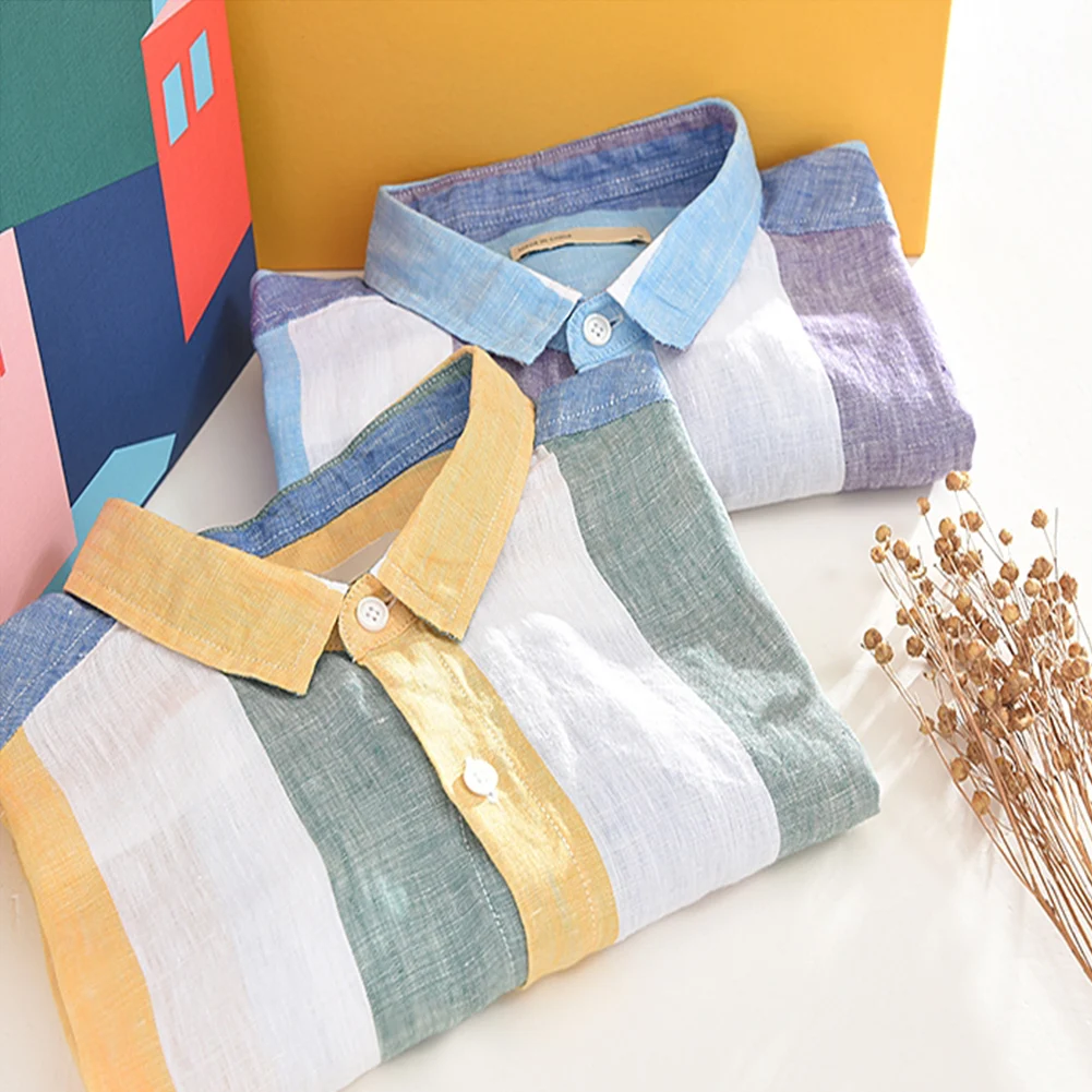 Camisa de lino de manga tres cuartos para hombre, Tops finos sueltos de verano, informal