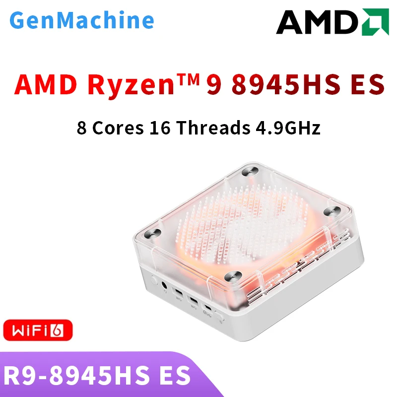 Genmachine 새 Ryzen9 8945HS ES 미니 PC, 윈도우 11 와이파이 6 게임용 PC, 8 코어 16 스레드 CPU 지원, DDR5 4800MHz 램 디스플레이 컴퓨터