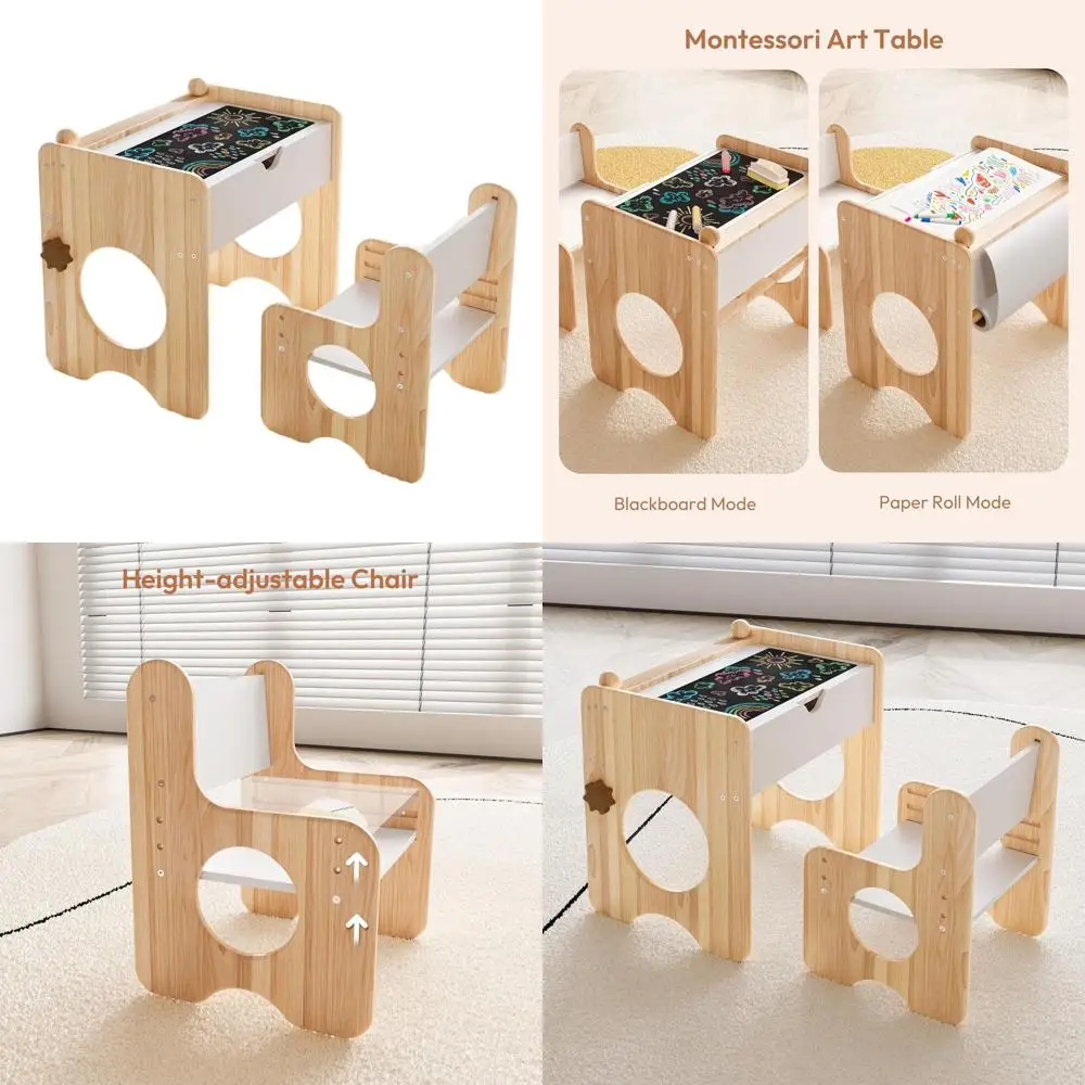 

Стол и стулья для малышей Монтессори с местом для хранения, регулируемая высота, доска, деревянный художественный стол для детей 1+ лет
