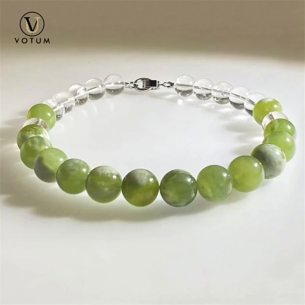 Votum Natural Serpentine Jade White Azeztulite Quartz Beaded Choker Necklace for Women Crystal Healing Stone Necklaces Jewelry