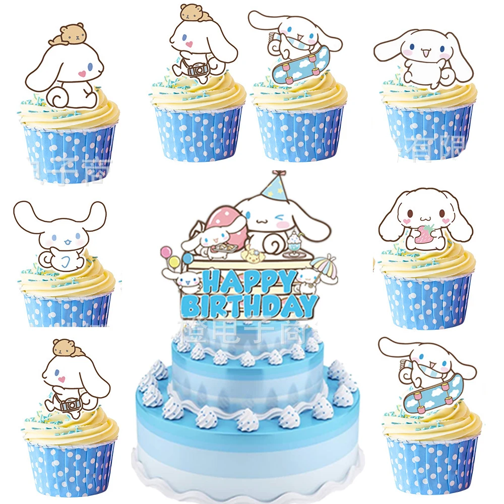 25 unids/lote niños niñas favores Baby Shower Cinnamoroll tema pastel Topper feliz cumpleaños eventos decoración de fiesta selecciones de magdalenas