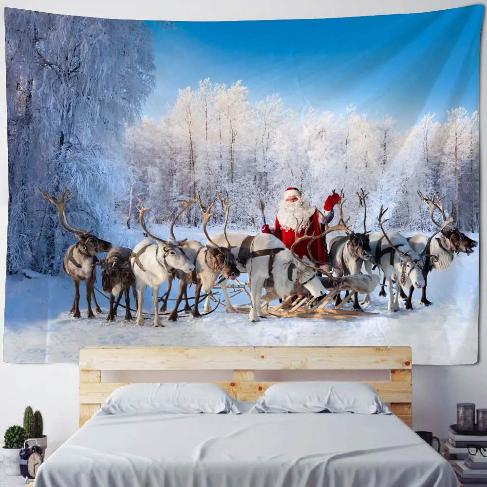 VIKAMA Santa Claus Sleigh Tapestry Waterproof And Stain Resistant Living Room Bedroom Background Wall Decoration Tapestry