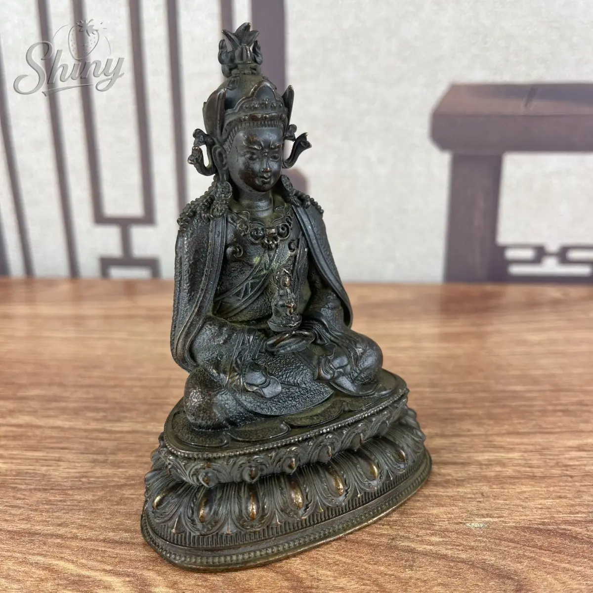 التبت بوسطية النحاس مقعد جورو بادماسامبهافا رينبوتشي تمثال بوذا الحرف #3