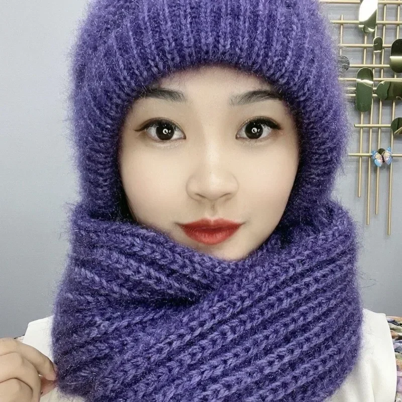 Warm Winter Hat Scarf Beanie Set for Women Fleece Lined Windproof Ear Flap Thermal Knitted Cap with Neck Cover for Cold Weather