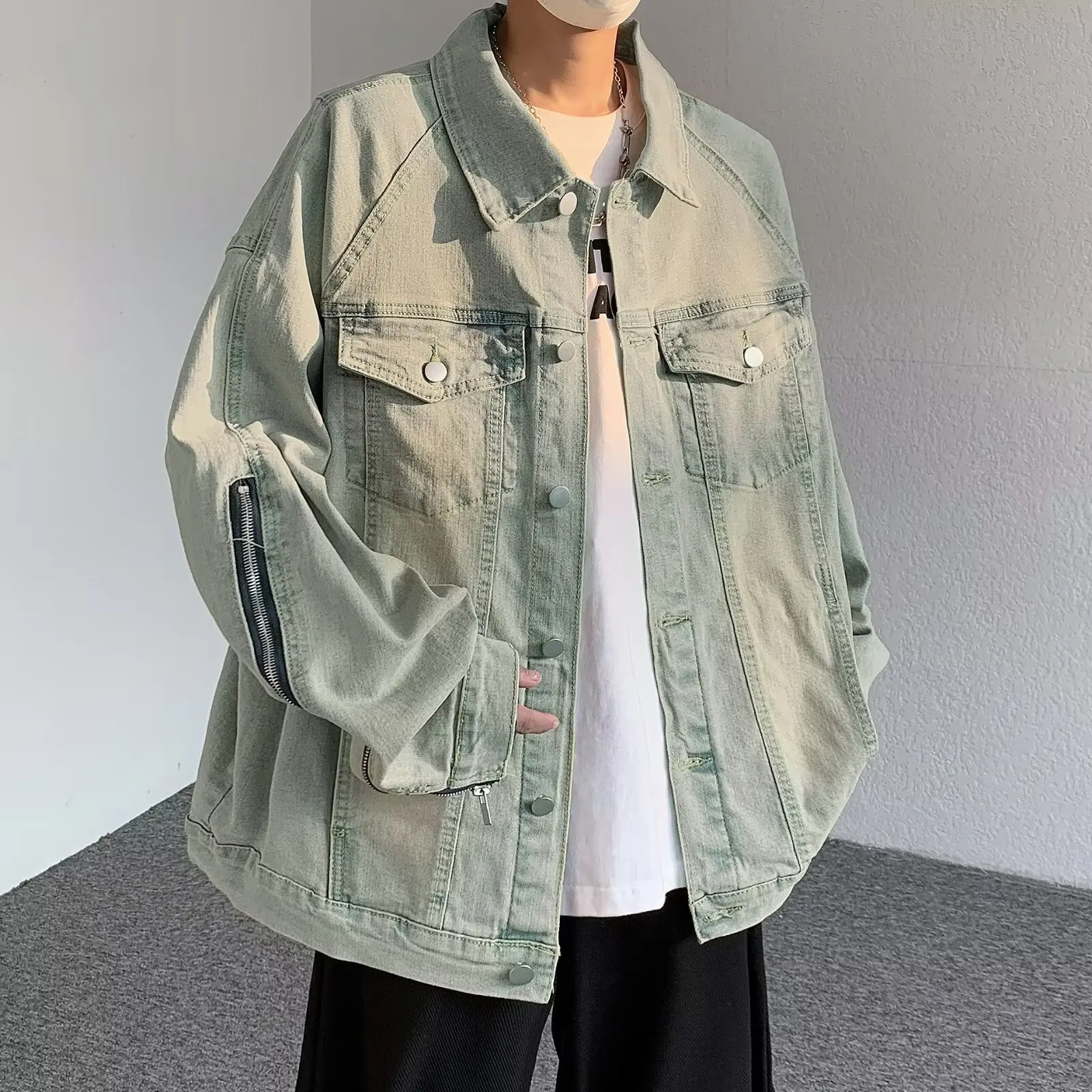 

Осенний большой размер 250, желтый грязевой мужской джинсовый джинсовый джинт, повседневная американская рабочая одежда, джинсовый топ для пар