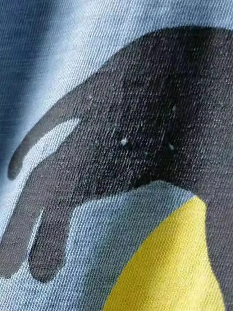 KAPITAL Hirata Hiroshi printed Black Cat and Moon Blue Dyed Short Sleeved T-shirt Women Men Summer Tops