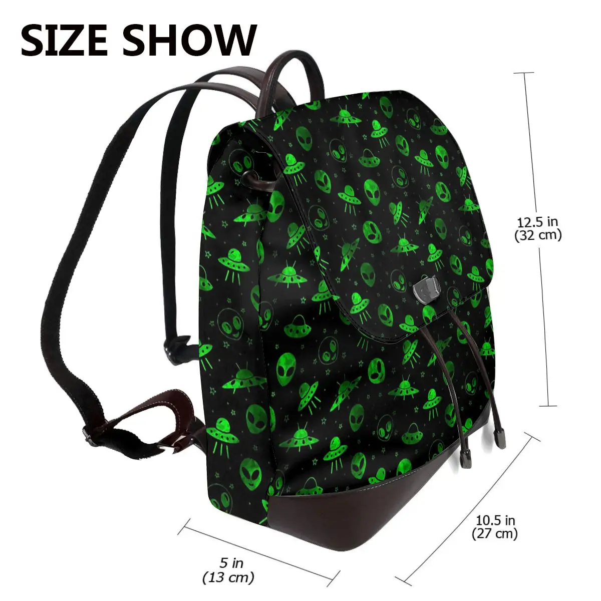 Aliens And UFOs Pattern Bookbag School Student Bags Hiking Travel Daypack for Women Fashion Derma Backpack
