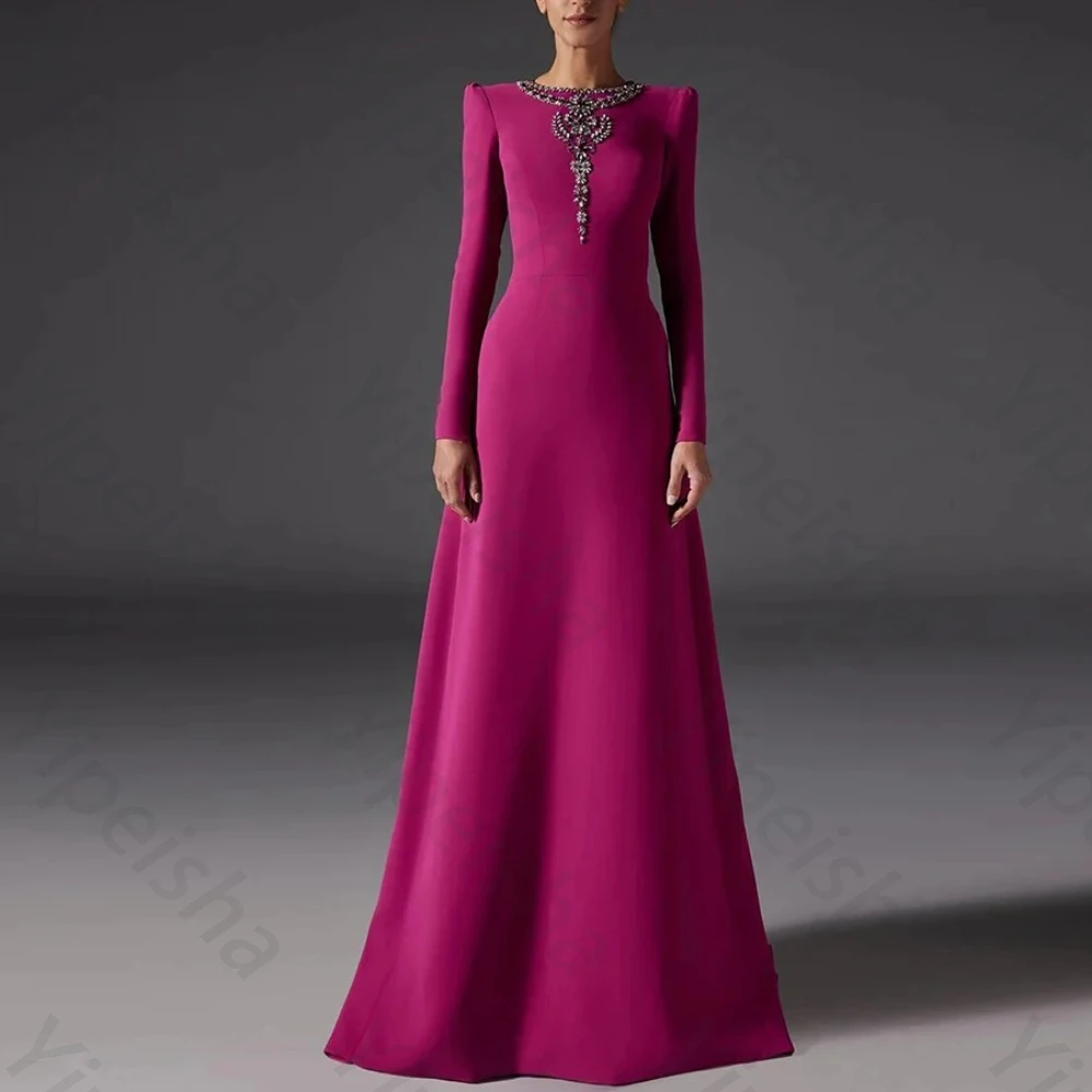 

Элегантные вечерние платья с длинными рукавами и рюшами, стразами и бисером, платье для выпускного вечера, высокое качество, вечерние платья трапециевидной формы с круглым вырезом, женские по индивидуальному заказу