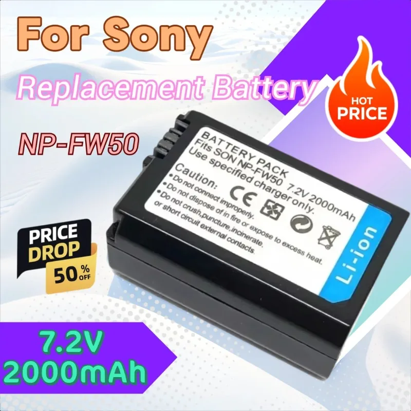 

7.2V 2000mAh NP-FW50 NP FW50 Camera Battery for Sony NEX6 a5100 NEX5T NEX5R X-7 NEX3CV NEX-5N NEX5C NEX3N a33 a35 a37 a55