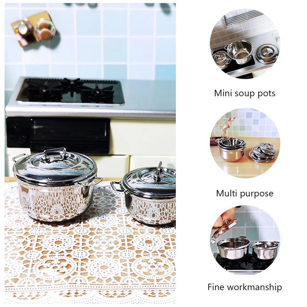 3Pcs Mini Stockpot for Kids Premium Material Longterm Use Small Home Decoration Play Kitchen Accessories Exquisite Craftsmanship