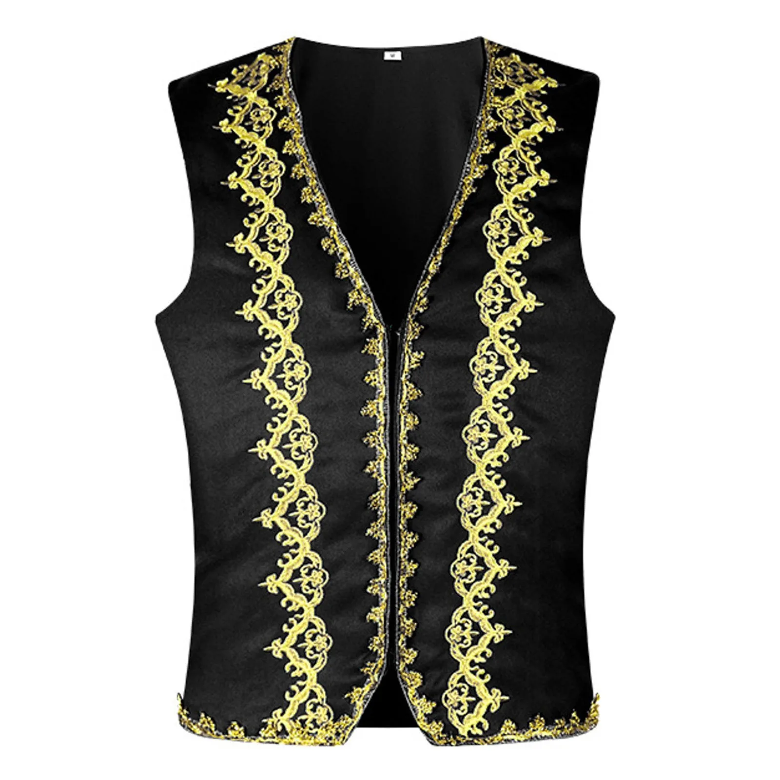 Mens Vest Coat Vintage Medieval Ethnic Tank Tops Stylish Patchwork V-Neck Zipper Vests Loose Fit Stage Performance Vest Coat