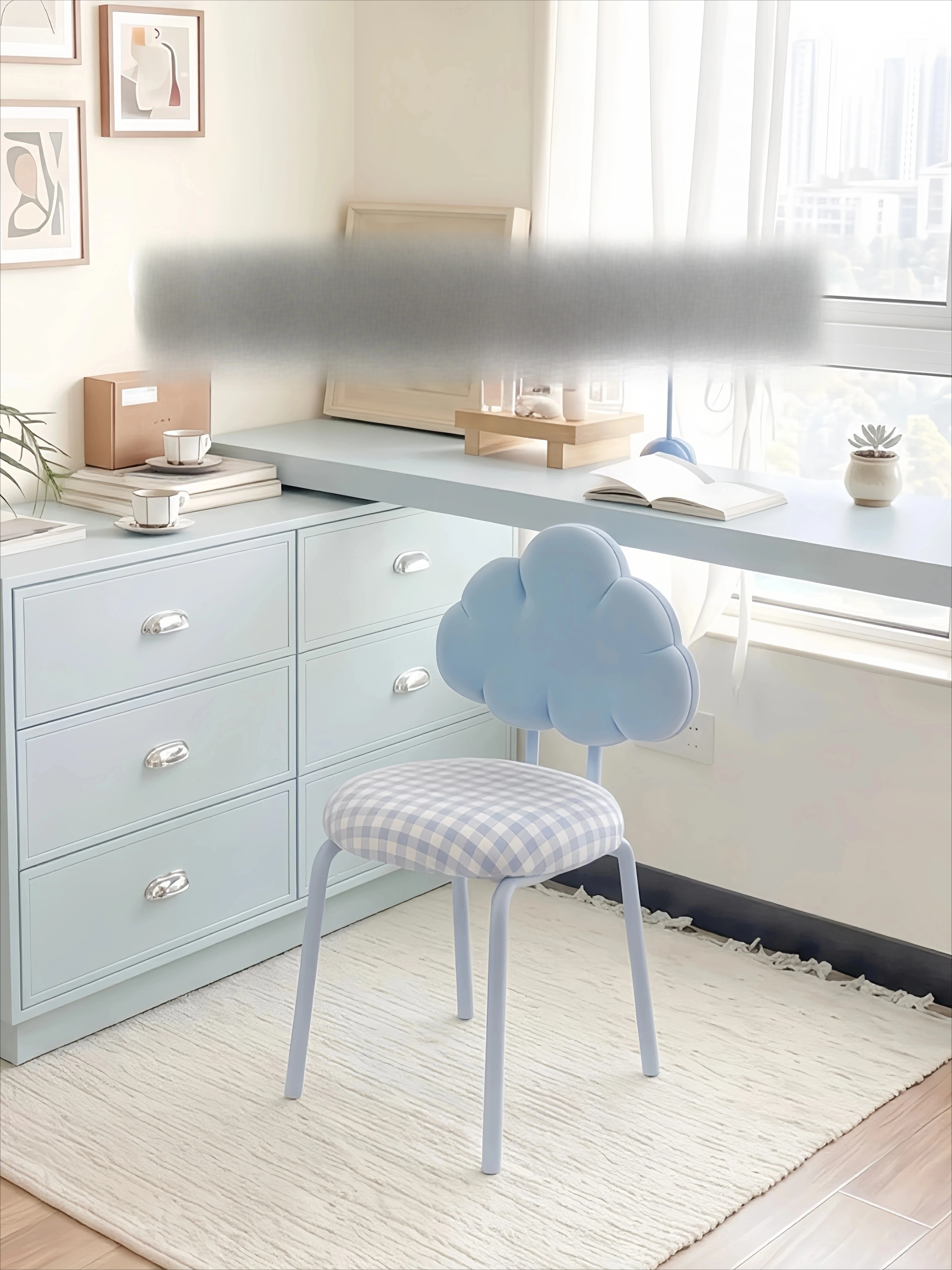 Blue dopamine rotating cloud chair Korean cream style girl bedroom back chair cute girl style dressing chair