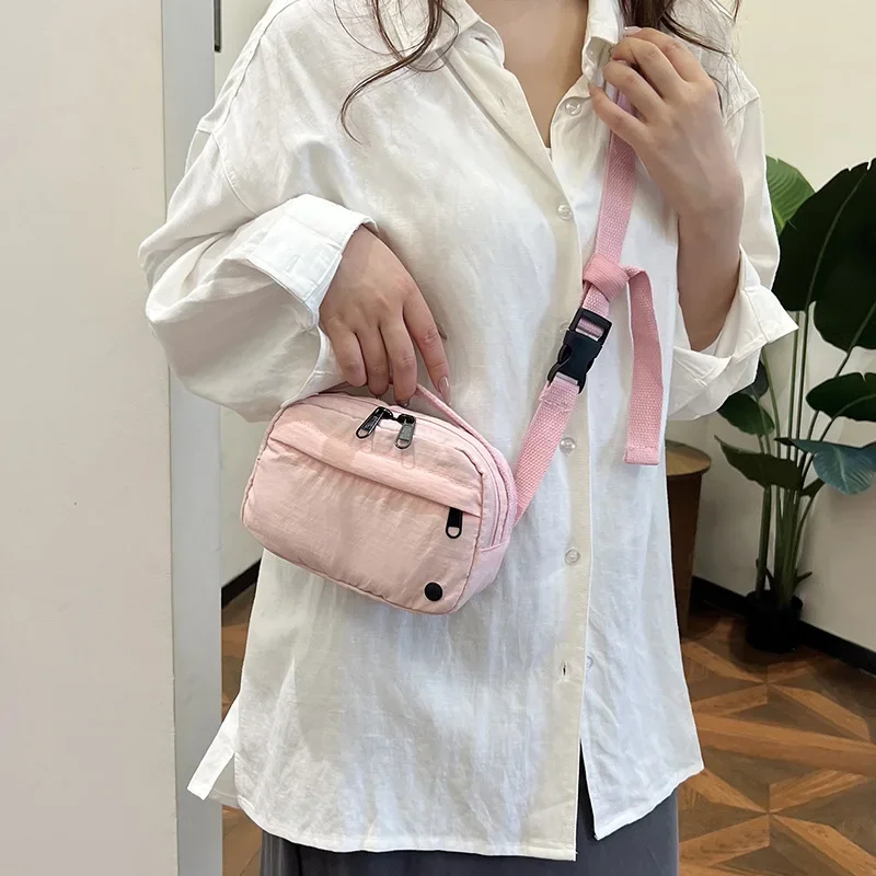Solid Color Women's Sports Shoulder Bag Soft Nylon Female Zipper Chest Bags Simple Portable Ladies Phone Purse Small Handbags