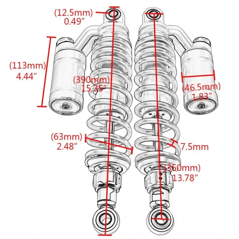 Aksesori sepeda motor Universal, aksesoris sepeda motor Universal 330mm 350mm, suspensi belakang penyerap guncangan udara sepeda motor untuk Yamaha Scooter ATV Quad D15