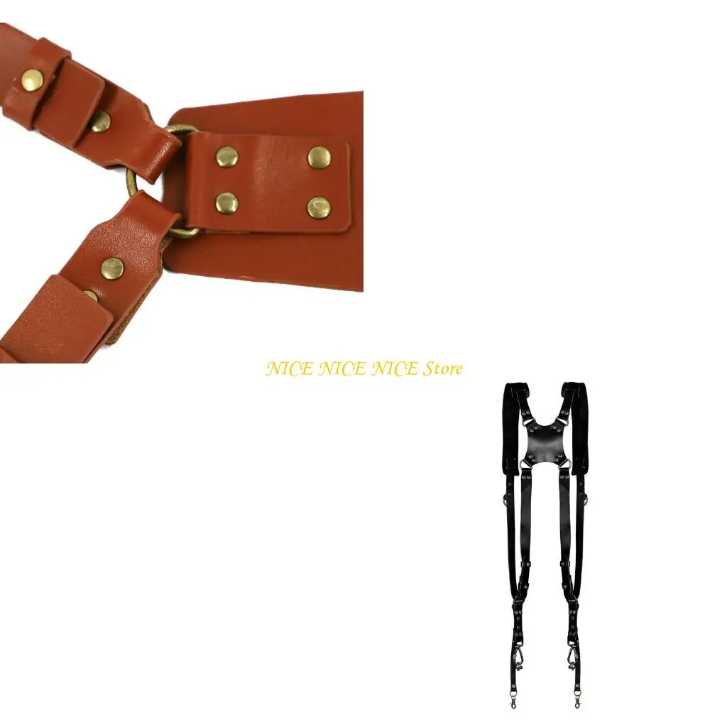 

Leather Rivets Vintage Brace Photographer Camera Strap Suspenders For Men Women