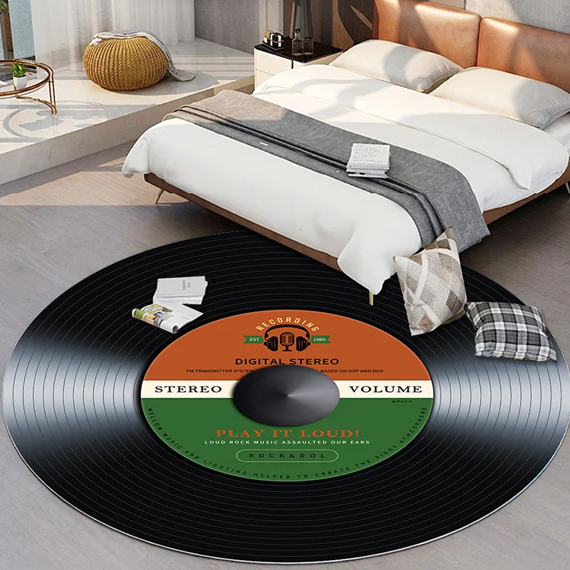 Music Vinyl Record Printed Round Carpet Living Room Area Rug Chair Mat Anti-Skid Kids Play Carpet Girls Bedroom Rug Entrance Mat