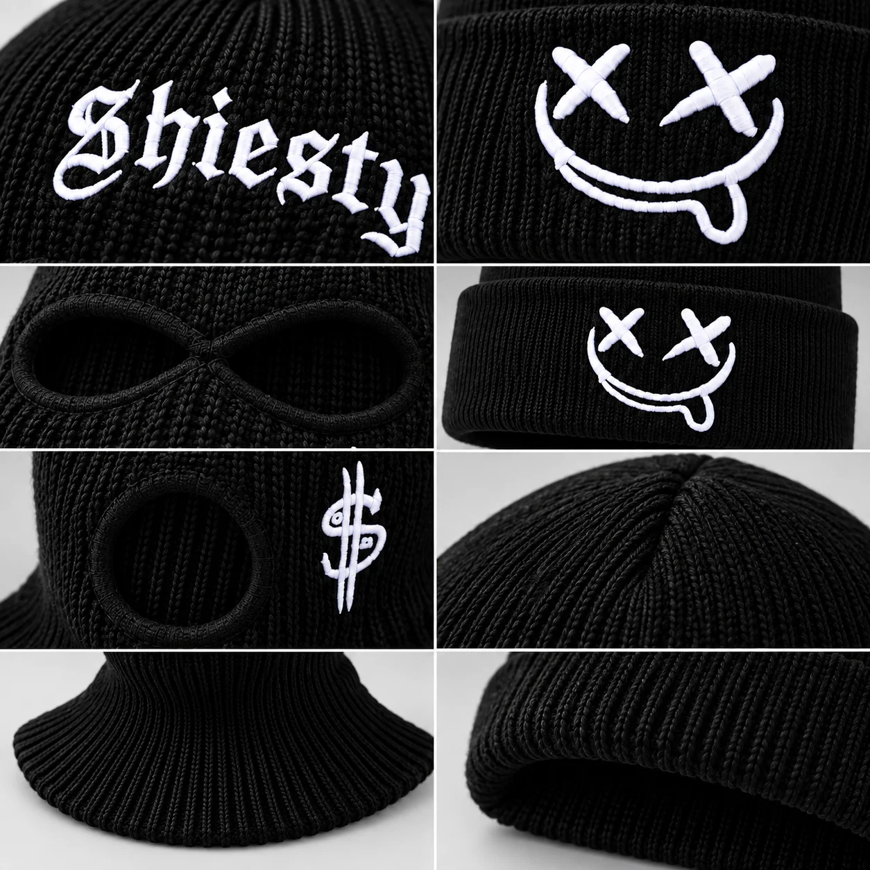 2PCS Streetwear Knitted Balaclava Bean Hat Set, Winter Warm Mask Hat, Men's and Women's Embroidered Skiing Mask Hat