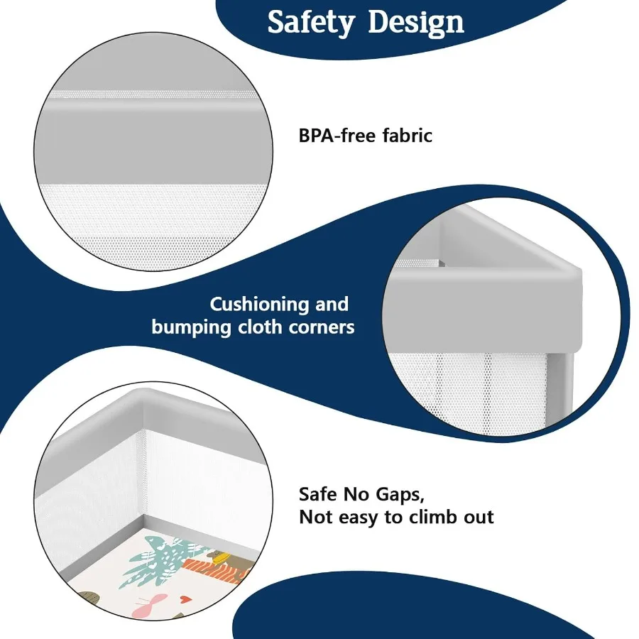 Baby-Laufstall mit Matte, 127 x 127 cm, Laufstall mit Matte, wasserdicht, für Babys und Kleinkinder, Spielstift, Spielarten, Sicherheitstor, Zaun, aktiv