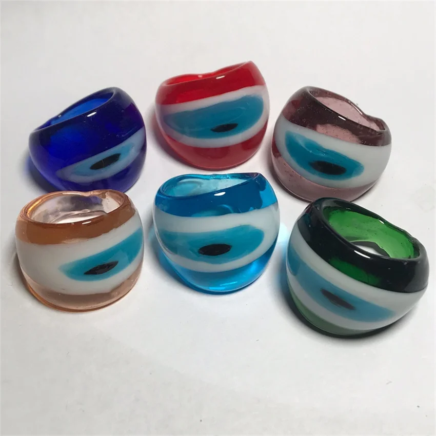 جديد اليدوية خمر للنساء الرجال زجاج مورانو الشفاف الصقيل العين الفن اللوحة نمط سلسلة خواتم الاصبع